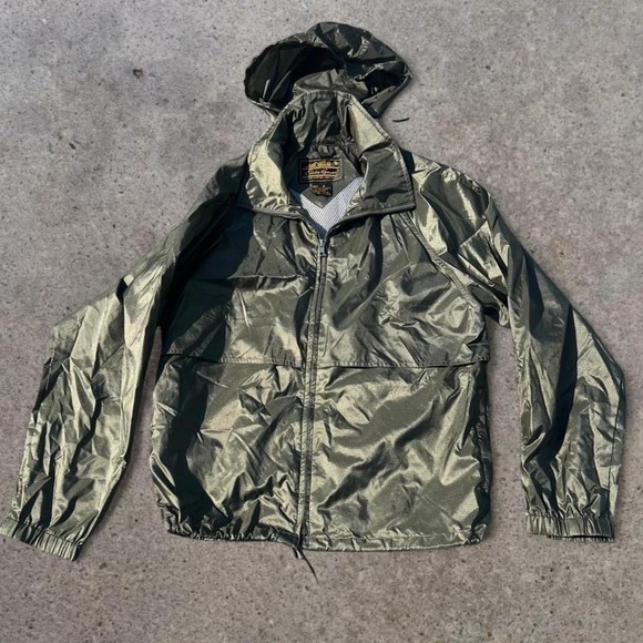 Eddie Bauer Other - Eddie Bauer Metallic Olive Hooded Windbreaker Medium